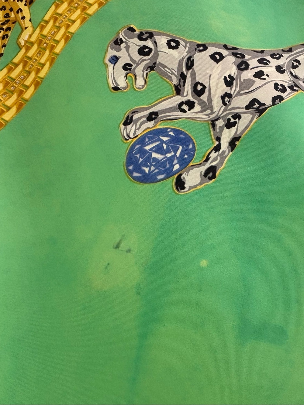 Cartier "Must de" Line Silk Scarf in Green, Blue & Orange, Vintage. Callouts. - Picture 6 of 11